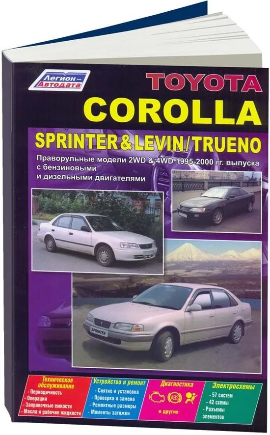 Книга Toyota Corolla, Sprinter, Levin, Trueno 1995-2000 праворульные модели бензин, дизель, электросхемы. Руководство по ремонту и эксплуатации автомобиля. Легион-Aвтодата Книга Toyota Corolla, Sprinter, Levin, Trueno 1995-2000 праворульные модели бензин, дизель, электросхемы. Руководство по ремонту и эксплуатации автомобиля. Легион-Aвтодата