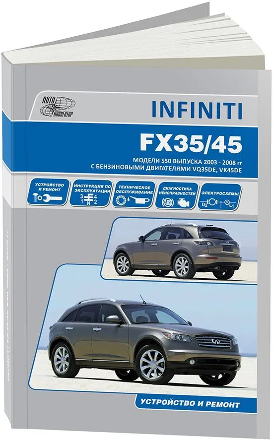 Книга Infiniti FX35, 45 S50 2003-2008 бензин, электросхемы. Руководство по ремонту и эксплуатации автомобиля. Автонавигатор Книга Infiniti FX35, 45 S50 2003-2008 бензин, электросхемы. Руководство по ремонту и эксплуатации автомобиля. Автонавигатор