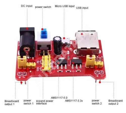 Модуль питания 3,3V 5V со входом Micro USB расширения Microbit Модуль питания 3,3V 5V со входом Micro USB расширения Microbit